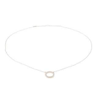 Rose Gold Tone Sterling Silver Pave CZ Circle Necklace 16 to 18 Inches