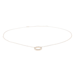 Rose Gold Tone Sterling Silver Pave CZ Circle Necklace 16 to 18 Inches