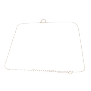 Rose Gold Tone Sterling Silver Pave CZ Circle Necklace 16 to 18 Inches