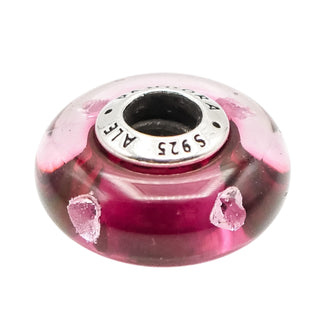Pandora Rare Retired Cerise Heart Murano Glass Sterling Silver Charm With Clear Zirconia