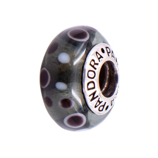 Pandora Retired Black Bubbles Murano Glass Sterling Silver Charm Bead