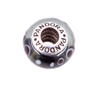 Pandora Retired Black Bubbles Murano Glass Sterling Silver Charm Bead