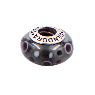 Pandora Retired Black Bubbles Murano Glass Sterling Silver Charm Bead