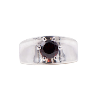 Vintage Sterling Silver 1.20ct Garnet Wide Band Statement Solitaire Ring Size 8.75