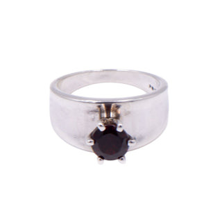 Vintage Sterling Silver 1.20ct Garnet Wide Band Statement Solitaire Ring Size 8.75