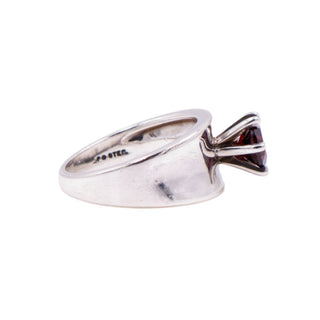 Vintage Sterling Silver 1.20ct Garnet Wide Band Statement Solitaire Ring Size 8.75