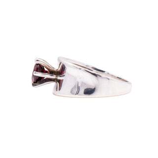 Vintage Sterling Silver 1.20ct Garnet Wide Band Statement Solitaire Ring Size 8.75