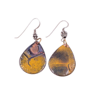 Sterling Silver 2 Inch Enameled Copper Teardrop Dangle Earrings