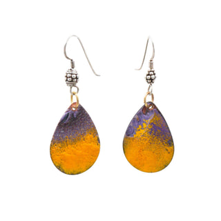 Sterling Silver 2 Inch Enameled Copper Teardrop Dangle Earrings