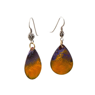 Sterling Silver 2 Inch Enameled Copper Teardrop Dangle Earrings