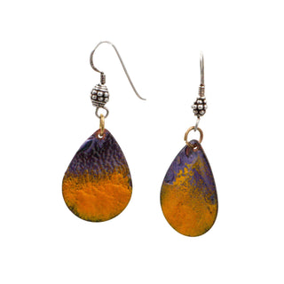Sterling Silver 2 Inch Enameled Copper Teardrop Dangle Earrings