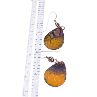 Sterling Silver 2 Inch Enameled Copper Teardrop Dangle Earrings