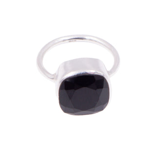 Black Onyx Sterling Silver Cushion Cut Bezel Set Pinky Cocktail Ring Size 4