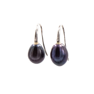 Sterling Silver 0.75 Inch Black Pearl Drop Earrings