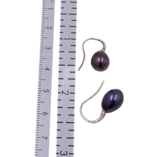 Sterling Silver 0.75 Inch Black Pearl Drop Earrings
