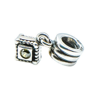 Pandora Hanging Rhombus Shape Sterling Silver Dangle Charm With Green Zirconia