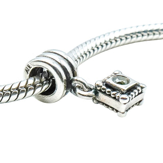 Pandora Hanging Rhombus Shape Sterling Silver Dangle Charm With Green Zirconia