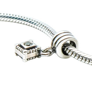 Pandora Hanging Rhombus Shape Sterling Silver Dangle Charm With Green Zirconia