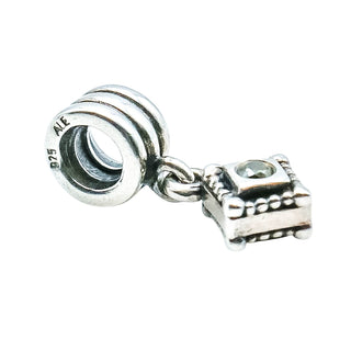 Pandora Hanging Rhombus Shape Sterling Silver Dangle Charm With Green Zirconia