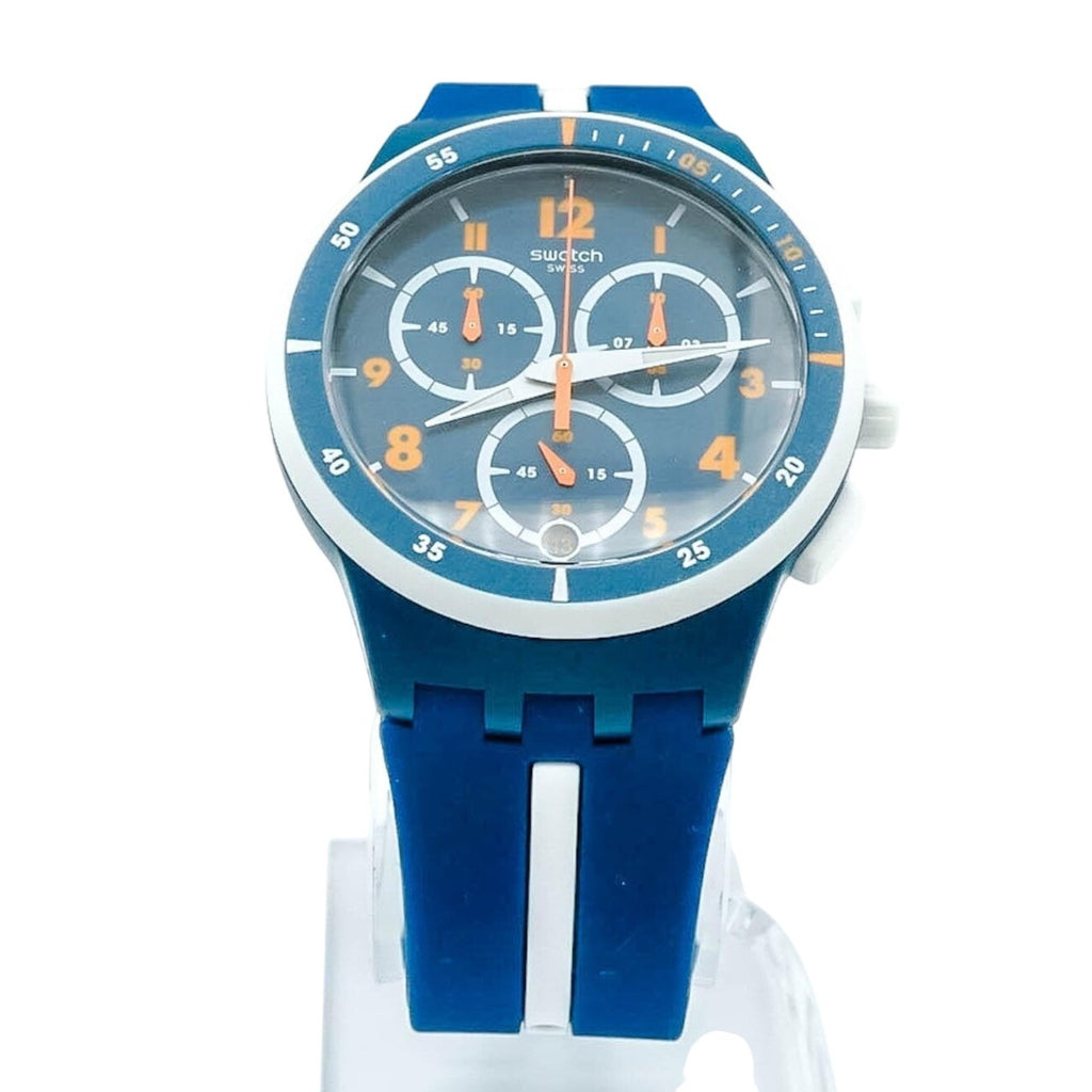 Swatch WHITESPEED Chrono Plastic White And Blue Watch (SUSN403 ...