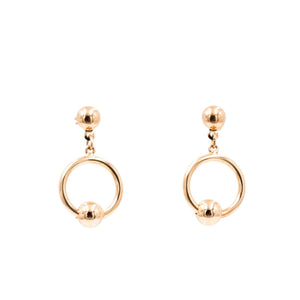14K Yellow Gold 7/8 Inch Open Circle Drop Stud Earrings