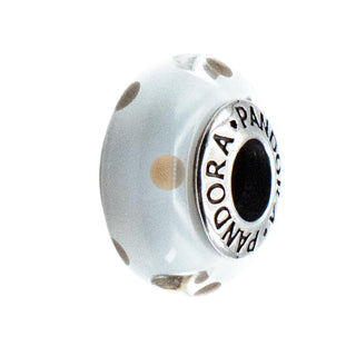 Pandora 'Black on White' Gray Polka Dot Murano Glass Charm Sterling Silver Retired