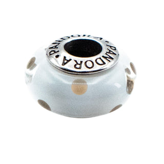 Pandora 'Black on White' Gray Polka Dot Murano Glass Charm Sterling Silver Retired