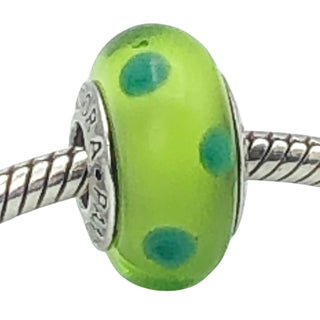 Pandora Green Polka Dots Murano Glass Charm Sterling Silver Bead - Retired