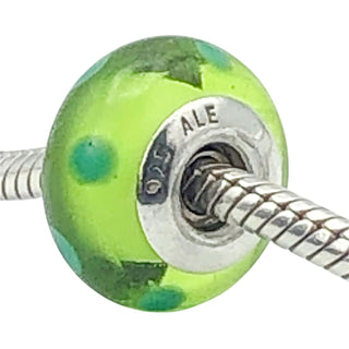 Pandora Green Polka Dots Murano Glass Charm Sterling Silver Bead - Retired