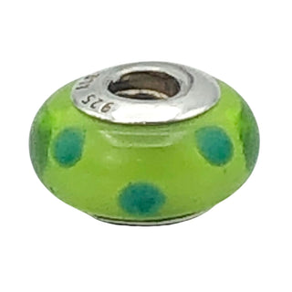 Pandora Green Polka Dots Murano Glass Charm Sterling Silver Bead - Retired