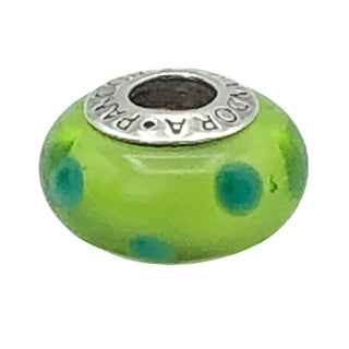 Pandora Green Polka Dots Murano Glass Charm Sterling Silver Bead - Retired