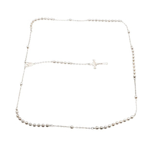 Sterling Silver Rosary Necklace with Cross Drop – 25 Inches