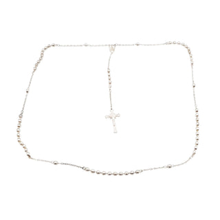 Sterling Silver Rosary Necklace with Cross Drop – 25 Inches