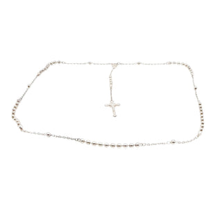 Sterling Silver Rosary Necklace with Cross Drop – 25 Inches