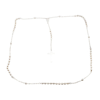Sterling Silver Rosary Necklace with Cross Drop – 25 Inches