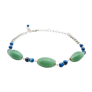 Nephrite and Sodalite Necklace Silver Tone Adjustable Green Blue Gemstone Necklace