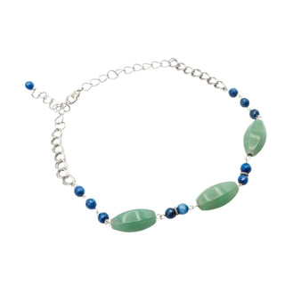 Nephrite and Sodalite Necklace Silver Tone Adjustable Green Blue Gemstone Necklace