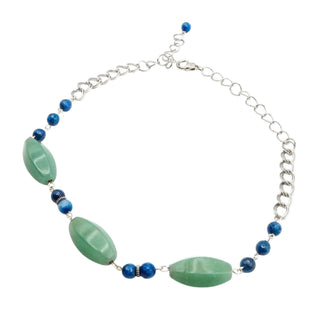 Nephrite and Sodalite Necklace Silver Tone Adjustable Green Blue Gemstone Necklace
