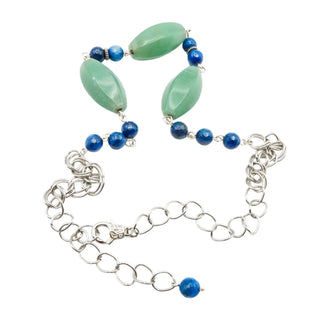 Nephrite and Sodalite Necklace Silver Tone Adjustable Green Blue Gemstone Necklace