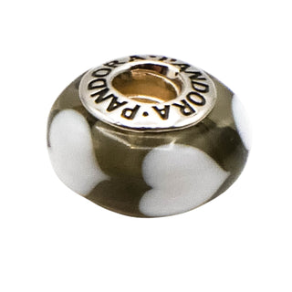 Pandora Clear With White Hearts Murano Glass Sterling Silver Charm