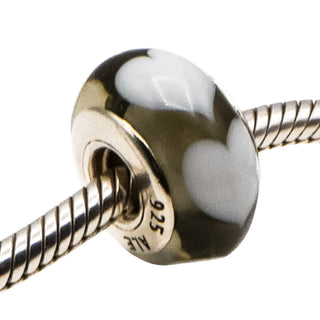 Pandora Clear With White Hearts Murano Glass Sterling Silver Charm