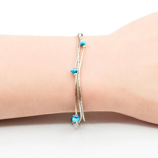 Vintage Native American Sterling Liquid Silver Turquoise Beaded Link Bracelet Size 7 Inches