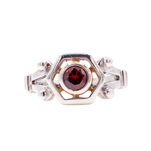 Sterling Silver 14K Yellow Gold Brilliant Cut Garnet Geometric Ring Size 6.75