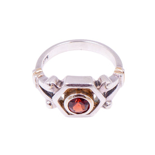 Sterling Silver 14K Yellow Gold Brilliant Cut Garnet Geometric Ring Size 6.75