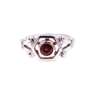 Sterling Silver 14K Yellow Gold Brilliant Cut Garnet Geometric Ring Size 6.75