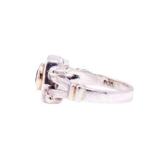 Sterling Silver 14K Yellow Gold Brilliant Cut Garnet Geometric Ring Size 6.75