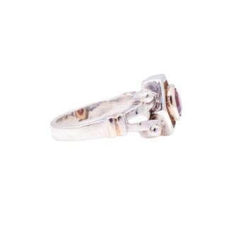 Sterling Silver 14K Yellow Gold Brilliant Cut Garnet Geometric Ring Size 6.75