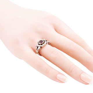 Sterling Silver 14K Yellow Gold Brilliant Cut Garnet Geometric Ring Size 6.75