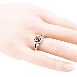 Sterling Silver 14K Yellow Gold Brilliant Cut Garnet Geometric Ring Size 6.75