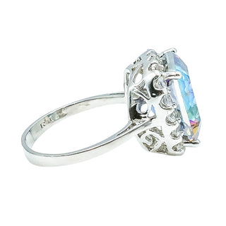 Ocean Mystic Topaz & White Topaz Halo Sterling Silver Ring Size 7